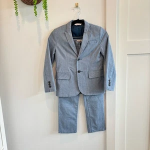 Cat & Jack Boys Chambray Pinstripe Lined Suit Jacket Size 7 and Pant Size 8 Set - Picture 1 of 14