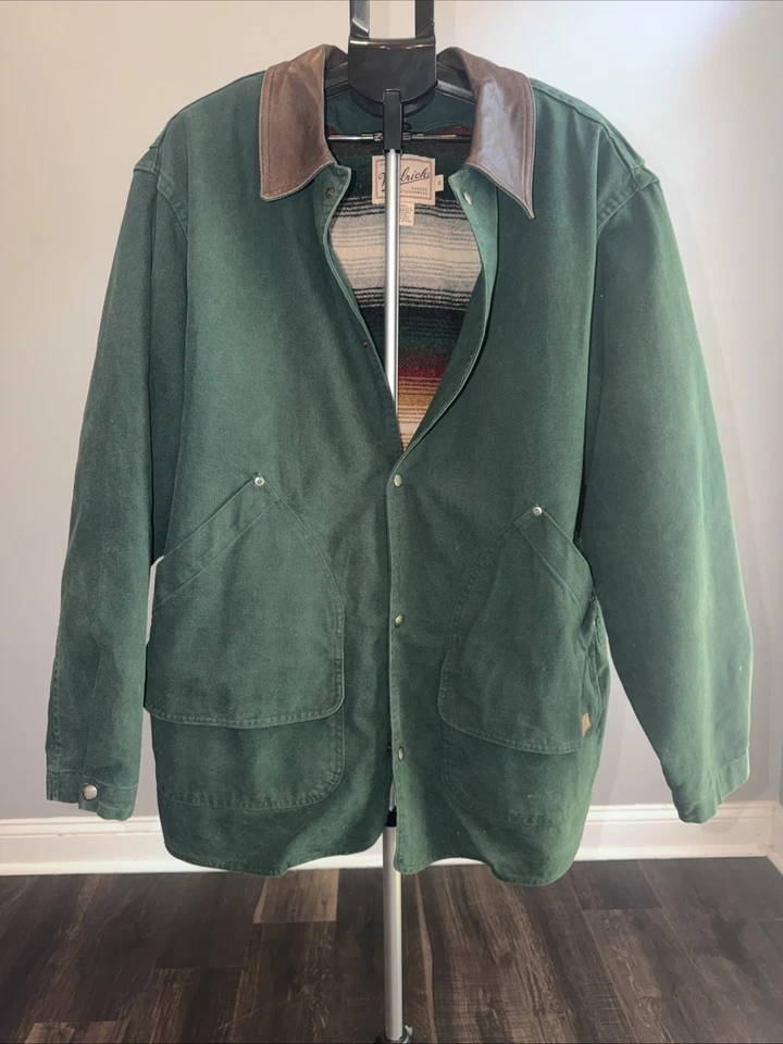 Vintage Woolrich Barn Chore Coat Green Southwest Wool Aztec Blanket Lined USA XL - Image 1 of 4