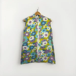 Vintage St Michael UK 14 60s 70s Terry Towel Mini Dress Psychedelic Floral - Picture 1 of 13