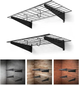 36 pollici W X 18 pollici D Scaffale a Parete per Garage con 2 Ganci, Nero Parete Lei - Foto 1 di 9