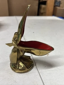 Vintage Art Deco Messingguss roter Mund Pelikan Aschenbecher / Pfeifenhalter 6" - Bild 1 von 7