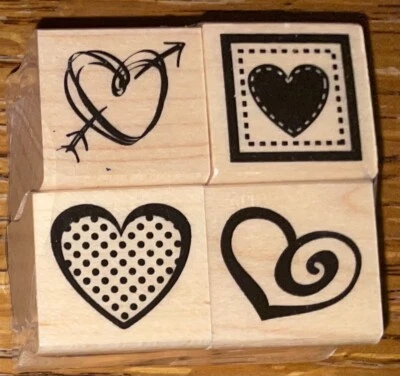 Nuevo conjunto de 4 estampillas de goma CORAZONES recuerdos libro de recortes de boda de amor de San Valentín Foto 1 de 2