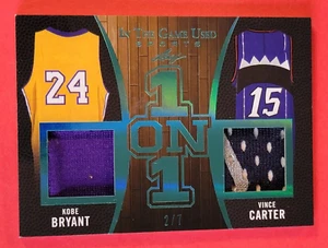 KOBE BRYANT VINCE CARTER GAME USED JERSEY CARD #d2/7 2020 LEAF ITG LAKERS RAPTOR - Picture 1 of 2