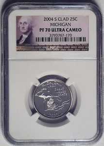 2004-S Washington Quarter Michigan NGC PF70 Ultra Cameo Proof 25C Clad Coin - Picture 1 of 4