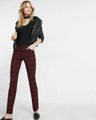 NUEVO PANTALÓN EXPRESS $80 BORGOÑA TIRO BAJO A CUADROS SLIM EDITOR TALLA 8R Foto 1 de 4