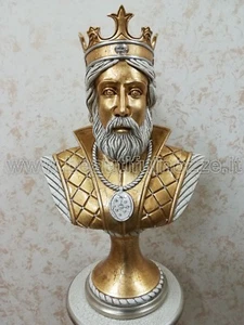 STATUA BUSTO RE IN CERAMICA FOGLIA ORO AVORIO E ARGENTO CON CRISTALLI - Imagen 1 de 1