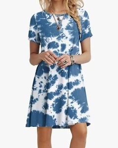 Popyoung Summer Casual T Shirt Dress Womens Short Sleeve Sun Dress Size Medium - Picture 1 of 4