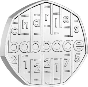 Moneda de 50 peniques Charles Babbage 2021 rara moneda de cincuenta - Imagen 1 de 1