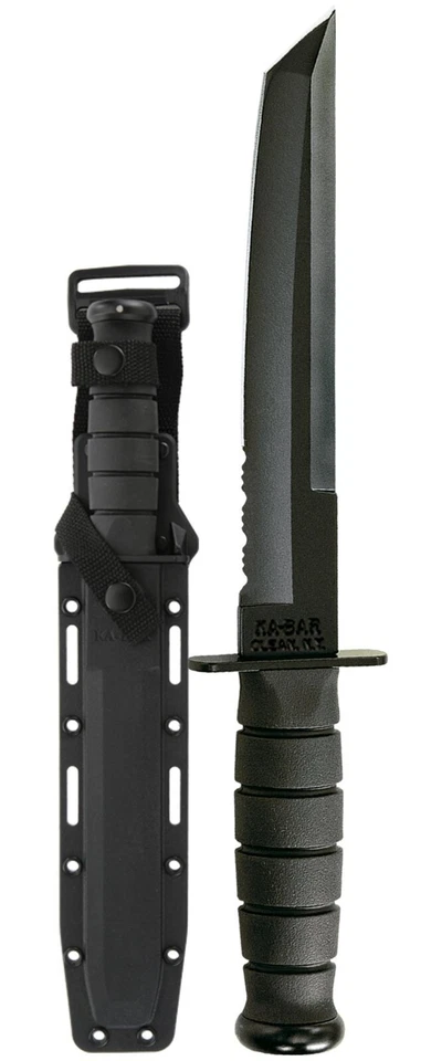 Ka-Bar 1245 Black Tanto Tactical Survival Combo Fixed Blade Knife w/ Sheath - Image 1 of 1