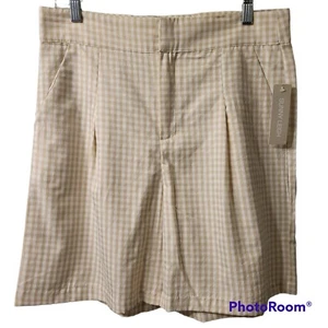 Sommer Bermuda Shorts Damen Größe 8 hellbraun weiß kariert sonnig Leigh neu mit Etikett - Bild 1 von 13