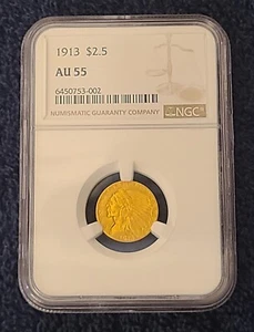 1915 Indian $2.50 NGC AU55 BEAUTIFUL!! *KEY DATE* - Picture 1 of 4