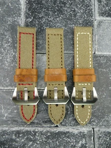 New 22mm BIG CANVAS Italian Leather Strap Kahki Watch Band Pre-V PANERAI 22 x1 - Picture 1 of 20