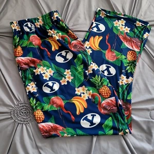 BYU Women's Tropical Pink Flamingo Lounge Pants Jungle Colorful Pockets Lg - Picture 1 of 7