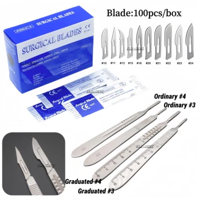 Sterile Surgical Carbon Steel Blades with Scalpel Handle Dental Medical Tools - Image 1 of 4