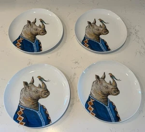 4 platos West Elm Rachel Kozlowski 8 1/2" Dapper Animal Rinoceronte Rinoceronte Pájaro - Imagen 1 de 4