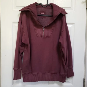 Aerie Burgundy Down to Earth Quarter-Zip Ribbed Oversized Sweatshirt Damen XS - Bild 1 von 6