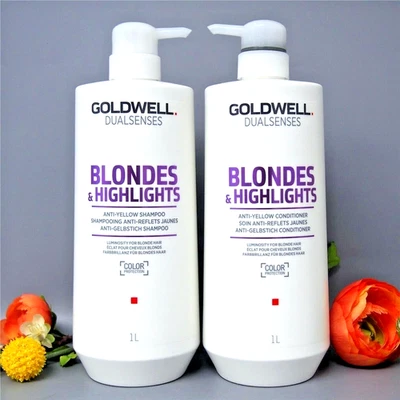 CHAMPÚ Y ACONDICIONADOR ANTIAMARILLO GOLDWELL RUBIAS Y REFLEJOS 1 LITRO/33,8 oz Foto 1 de 2