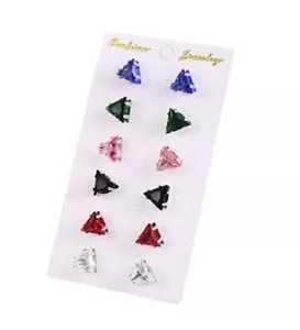 Jewels Galaxy 6 Packs Multi-Colored Fascinating Crystal Silver Stud Earrings - Picture 1 of 2