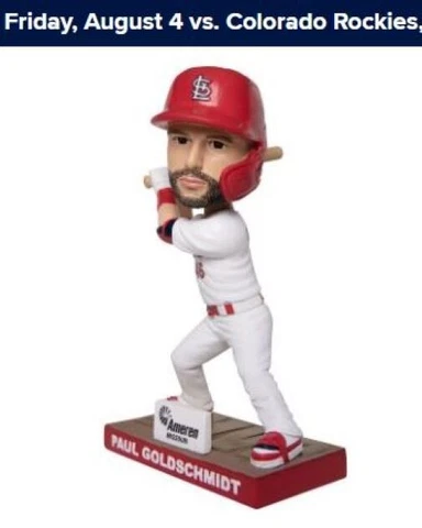 St Louis Cardinals Paul Goldschmidt MVP Bobblehead SGA 8/4/23 In Hand Cover