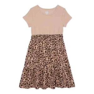 Wonder Nation Girls 2XL 18 Mixed Media Short Sleeve Dress Color Burnt Khak NEW - Picture 1 of 4