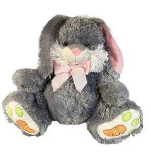 HugFun Gray Bunny Rabbit 16" Stuffed Plush Large Easter Carrot Paws Glitter Eyes - Picture 1 of 6