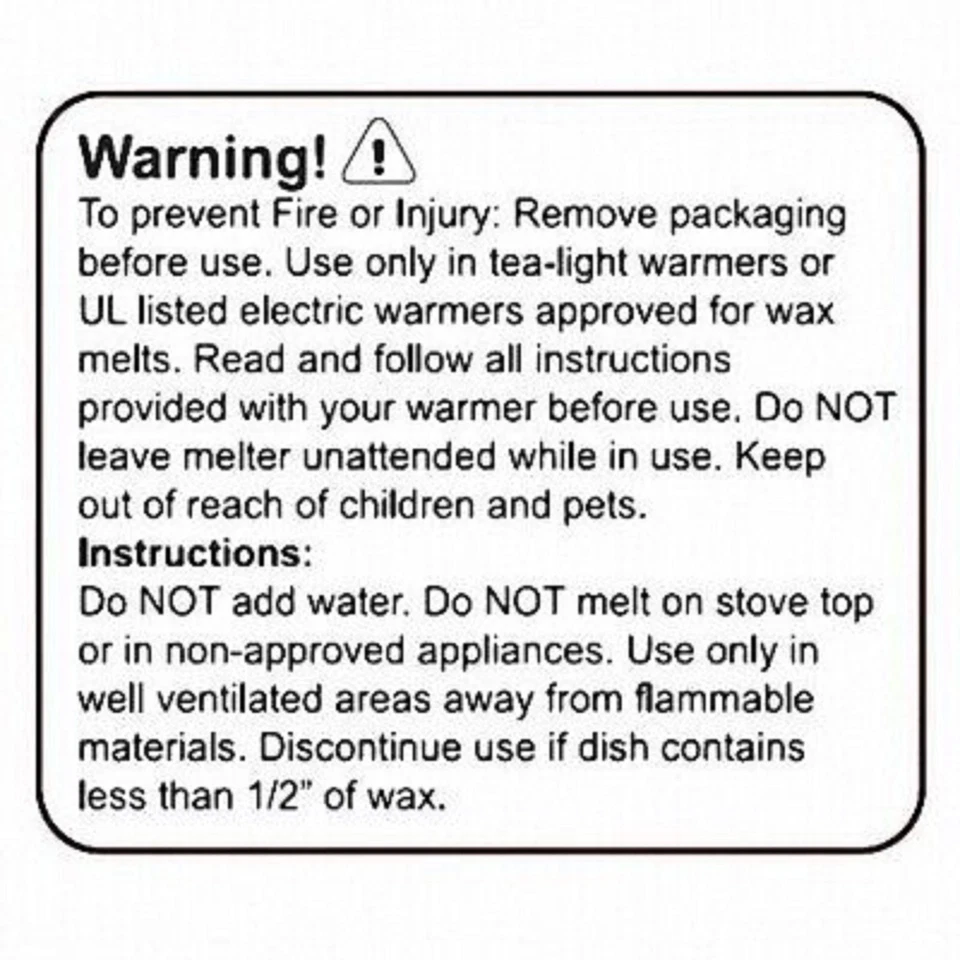 Etiquetas ADVERTENCIA tarta de fusión de cera 1-3/4 pulgadas x 1-1/2 pulgadas de alto (ENVÍO GRATUITO) Foto 1 de 1
