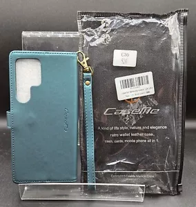 Samsung Galaxy S24 Ultra Leather Wallet Case Cover w/ strap. Bluish Green ~ NEW - Picture 1 of 6