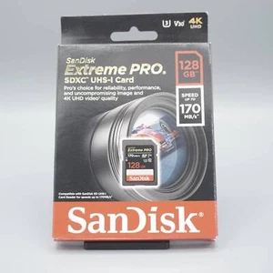 SanDisk 128GB Extreme Pro SDXC Memory Card 170MB/s UHS-I U3 4K-4eig - Picture 1 of 2