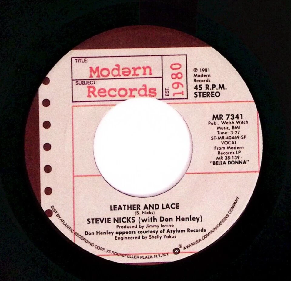 STEVI NICK W/ DON HENLEY LEATHER AND LACE/BELLA DONNA MODERN REC VINYL 45 75-39 - Image 1 of 3