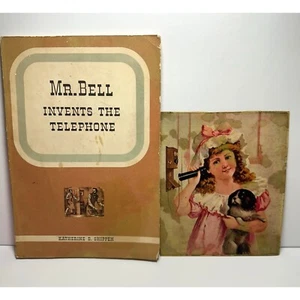 Mr. Bell Invents The Telephone Book & Vintage Girl With Dog On Phone Print - Picture 1 of 10