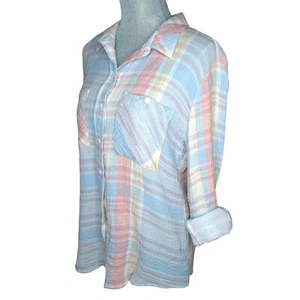 Sanctuary Tomboy Button Up Shirt Soft Cotton Waffle Plaid Women's Size Large - Picture 1 of 15