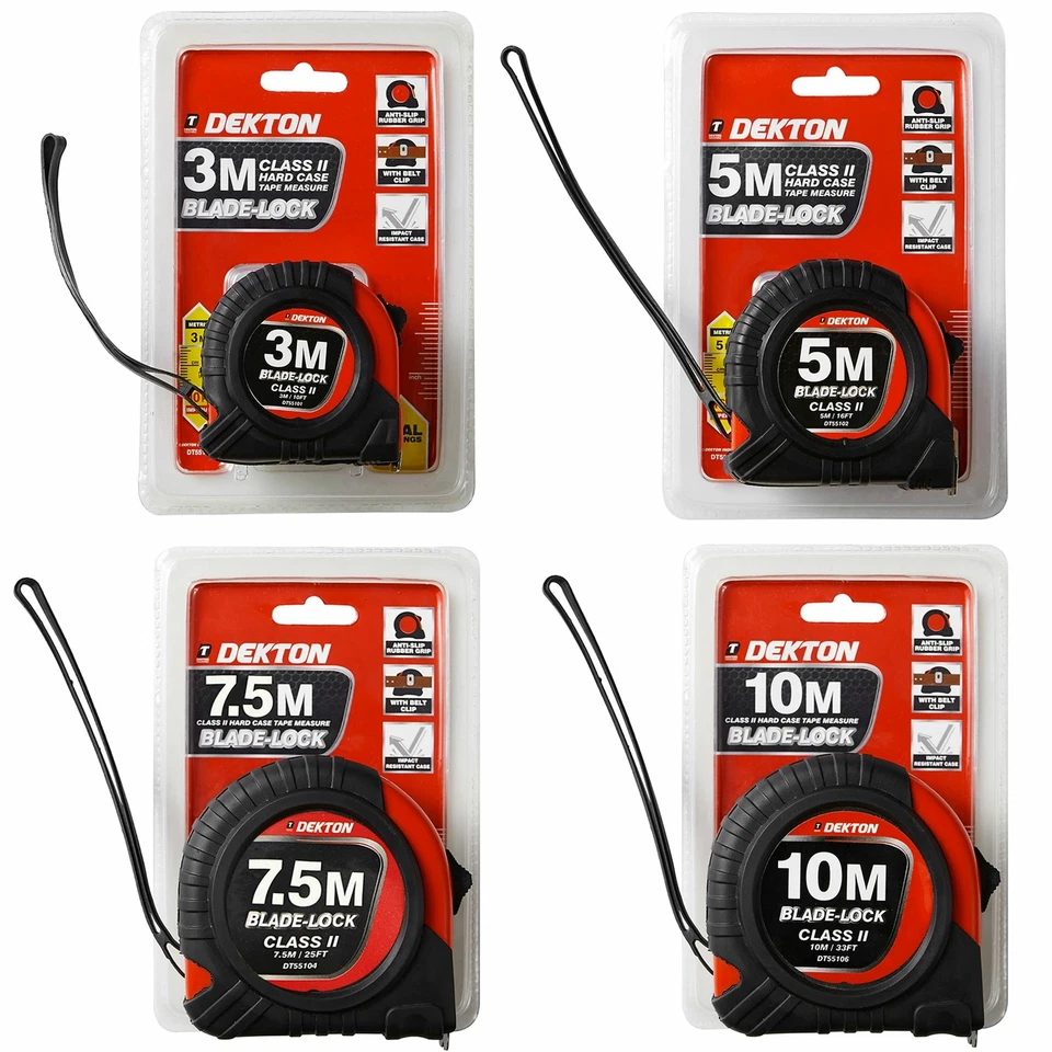 Tape Measure Hard Case Class 2 Imperial Metric Auto Lock 3, 5 7.5 Or 10m DT55101