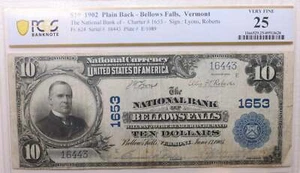 1902 $10 National., Bellows Falls, Ve., #1653., tienda #LGNB002 - Imagen 1 de 2