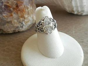 Sterling Silver Kabana Scroll Marquise Quartz Stone Ring Size 6 RE26N - Picture 1 of 10