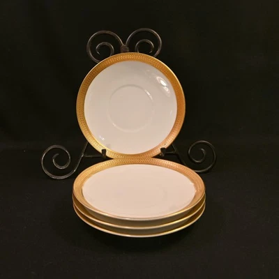 Noritake 4 Large Saucer Underplates for Cream Soups Encrusted Gold 1918-1931 - image 1 of 4