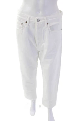 Pantalones de mezclilla Paige para mujer de algodón de pierna recta con botones blancos talla 27 Foto 1 de 4