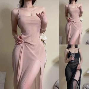 Sleep Dress Womens Sleepwear Small Soft Clothing Lace High Slit Mini Dress - Picture 1 of 17