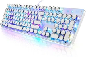 Typewriter Style Mechanical Gaming Keyboard RGB Backlit White 104 Keys  - Picture 1 of 7