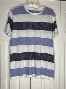 Aeropostale T-Shirt Men's Short Sleeve 100% Cotton White Blue Stripes Size Med - Picture 1 of 3