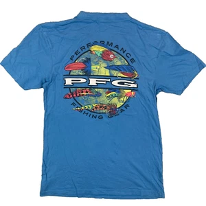 Columbia PFG Blue Fishing Gear Print Short Sleeve T-Shirt Size Men's Medium M - Picture 1 of 12