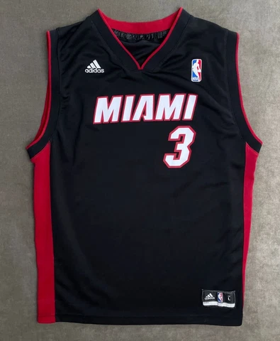 Adidas NBA Miami Heat Dwyane Wade #3 Black Red Jersey Top Boy's Size L Cover