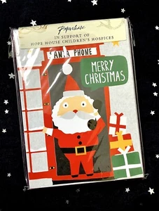 *SEALED* PAPERCHASE CHRISTMAS Santa Phone Pack of 10 Cards w/Envelopes 9X12.5cm - Picture 1 of 4