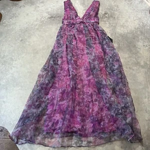 Lulus Maxi Dress Womens Large Garden Romance Magenta Floral Print Organza Slit - Picture 1 of 11