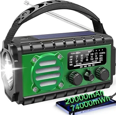 AIVICA 20000Mah Emergency Radio, SW/NOAA/AM/FM Weather Radio, Solar Powered Hand Crank