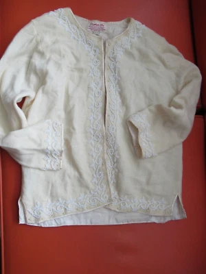 Suéter feminino vintage Stephen Chu com miçangas fábrica creme top com contas brancas uau! - Imagem 1 de 4