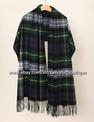 Sallys Luxury Mongolian Cashmere Shawl Wrap Cape Check Large Blanket 220*70cm - Image 1 of 4