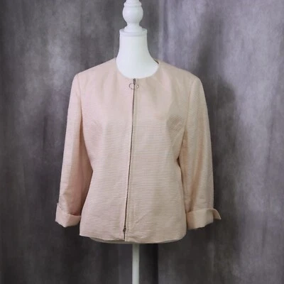 Akris Punto Jacket Womens 10 Pink Back Peplum Mulberry Silk Full Zip Blazer - Image 1 of 4