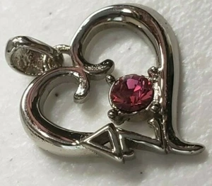 DELTA ZETA Sterling Silver Heart Charm Pendant Swarovski Pink Crystal - Picture 1 of 3