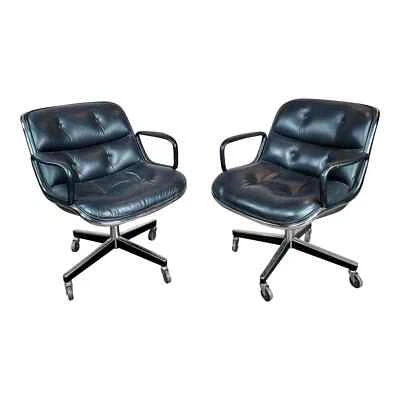 Sillas ejecutivas Charles Pollock para Knoll vintage de cuero negro de los años 60 - Un par Foto 1 de 4