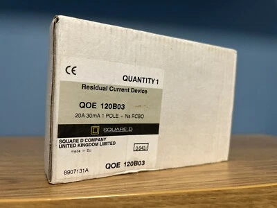 SQUARE D 20 AMP RCBO TYPE B 10kA 30mA RCBO QOE120B03 BRAND NEW!! - Image 1 of 4